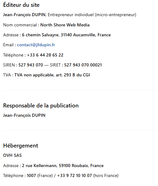 Informations légales de l'éditeur et hébergement